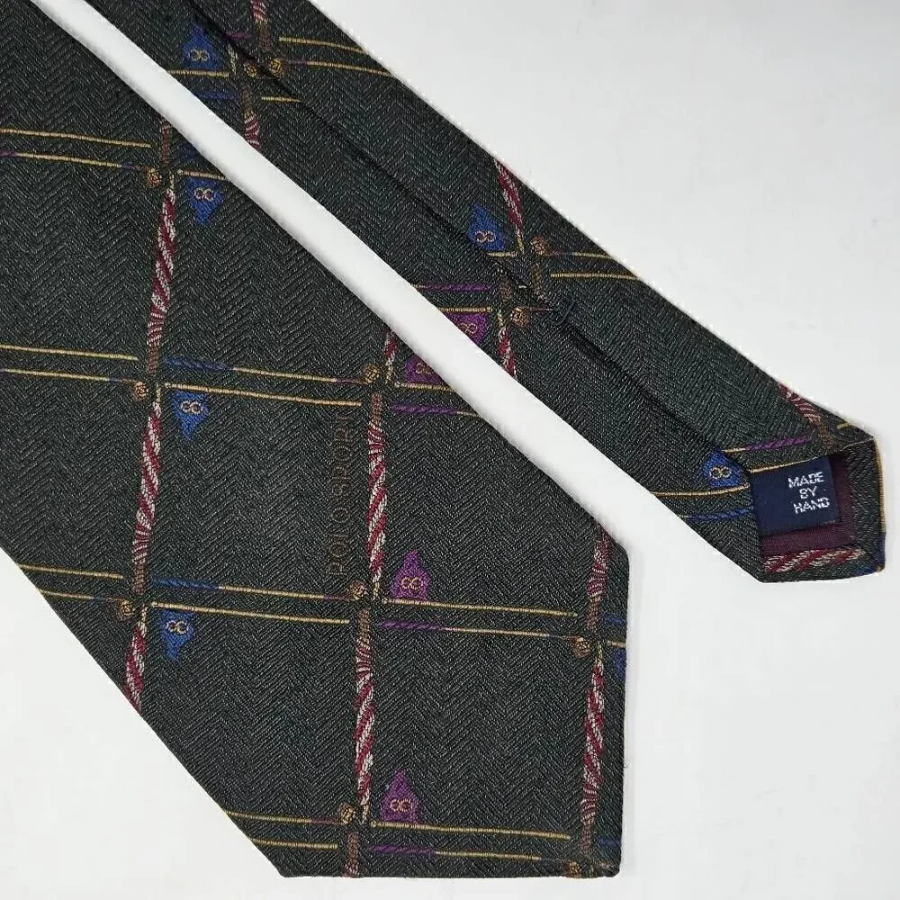 POLO SPORT RALPH LAUREN SILK TIE HAND MADE GREEN GOLF FLAG HERRINGBONE 4